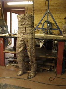 Welding together all the cast bronze sections for Richie Benaud sculpture