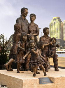 "Life from a Suitcase" Life size, cast bronze, weighs 2 tonne in total, located at Pyrmont Wharf, Sydney