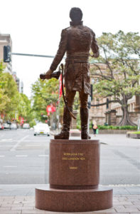 "Lachlan Macquarie" Sculpture viewed from rear, toward Macquarie Street