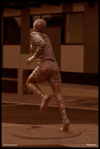"Reg Gasnier Sculpture" Bronze, 1 1/4 life size, back view, SCG precinct