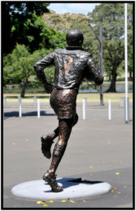 "Reg Gasnier Sculpture" Bronze, 1 1/4 life size, back view, SCG precinct