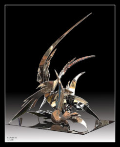 "Winged Exuberance" Plate 316 stainless steel, 1.35m high x 1.27m wide x 90cms deep